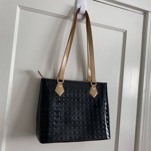 Arcadia | Black Patent Leather Monogram Tote